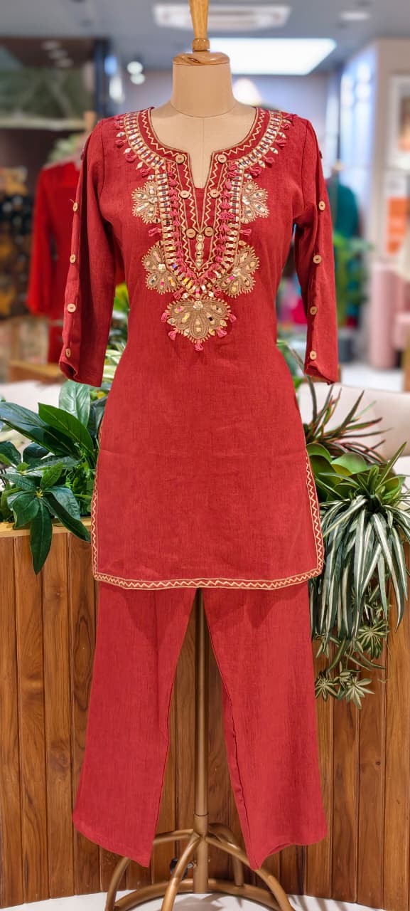 Premium Cotton Blend Ethnic Cords Set with Intricate Thread & Mirror Work-14004 RB05