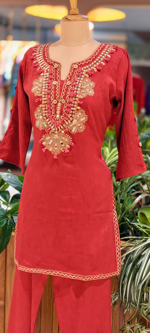 Premium Cotton Blend Ethnic Cords Set with Intricate Thread & Mirror Work-14004 RB05