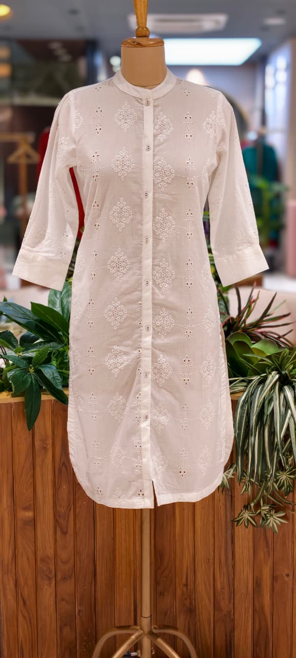 Elegant Hacoba Cotton Straight Only Kurti with Front Button Detailing Summer Pastel Collection 13985 RB02