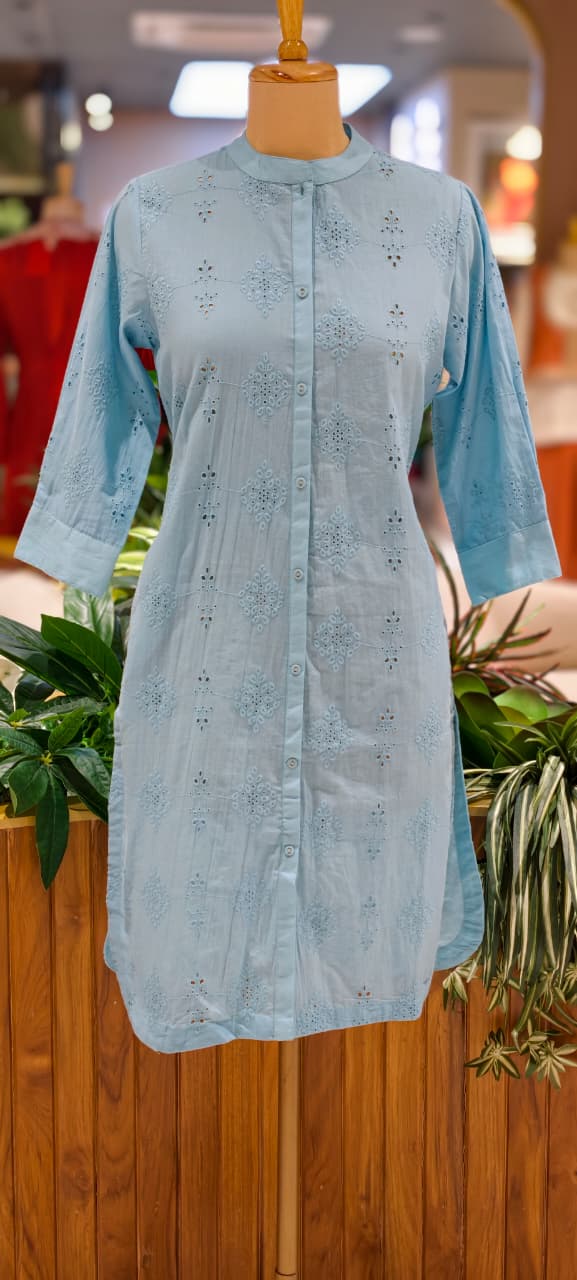 Elegant Hacoba Cotton Straight Only Kurti with Front Button Detailing Summer Pastel Collection 13985 RB02
