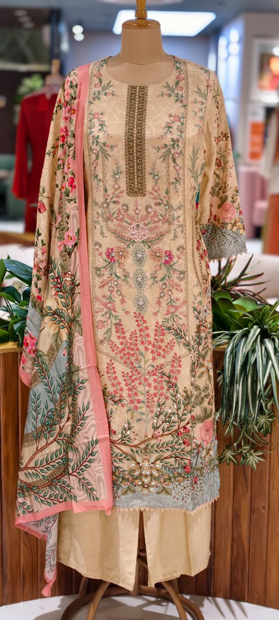 Elegant Muslin Floral Printed Kurta Set with Intricate Embellished Detailing Soft Luxury Ethnic Wear 13992 RB12
