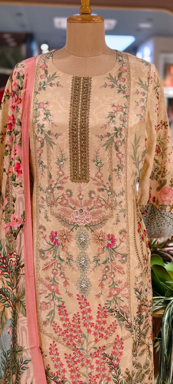 Elegant Muslin Floral Printed Kurta Set with Intricate Embellished Detailing Soft Luxury Ethnic Wear 13992 RB12