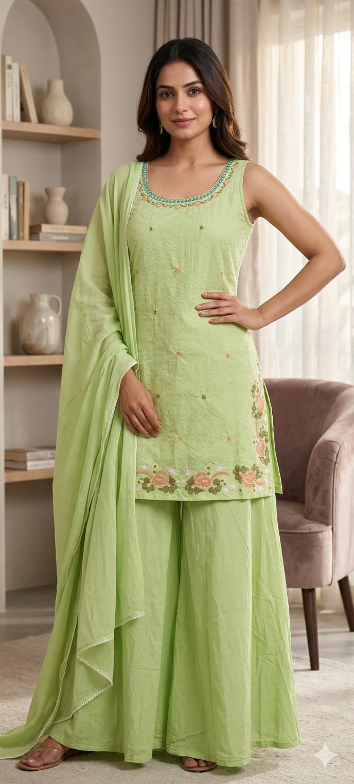 Beautifull Cotton Sleeveless Full Suit With Plain Dupatta-13978 RB13