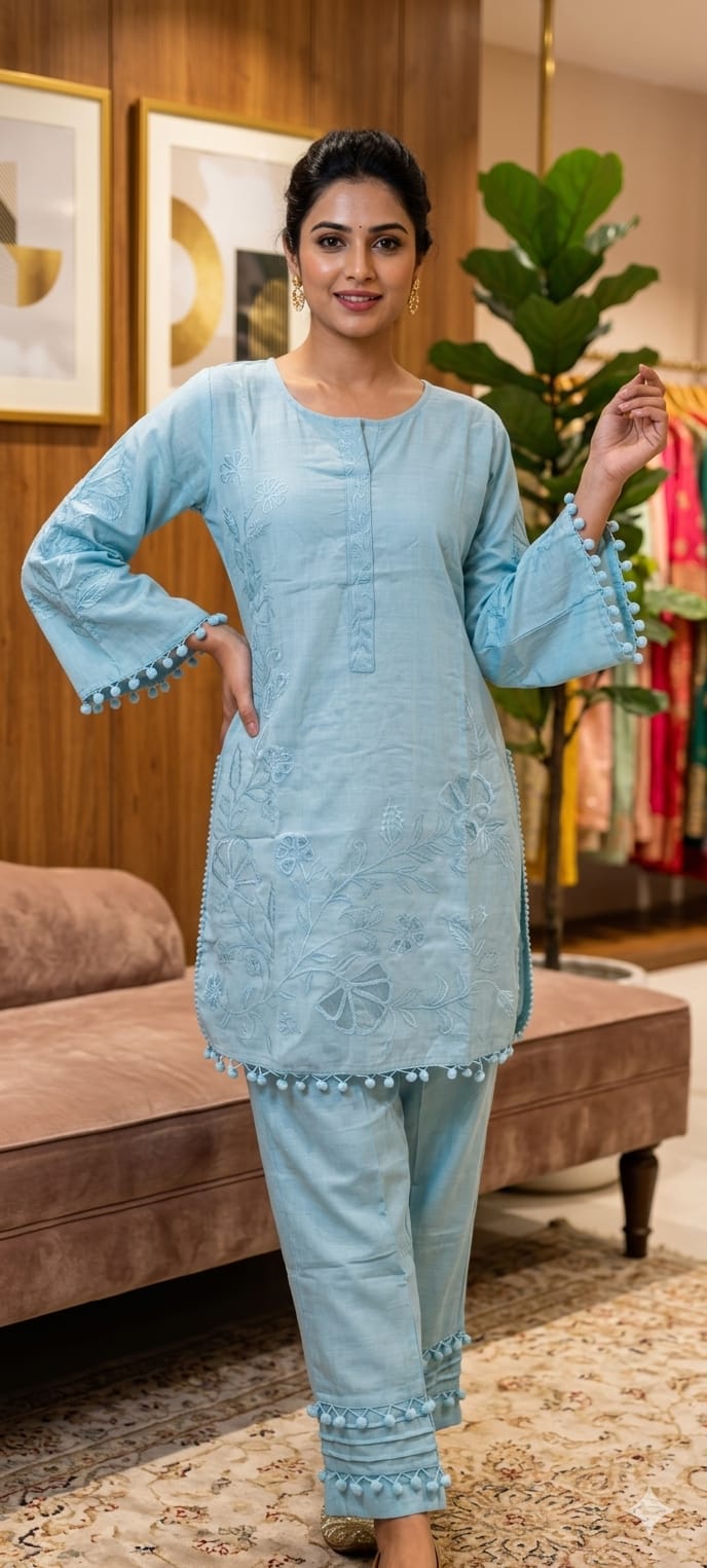 Soft Cotton Fabric Minimal Thread Work Ethnic Co-ord Set 14002 RB06