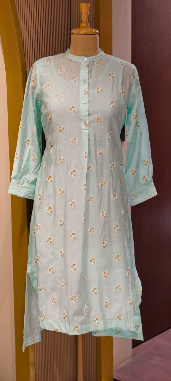 Elegant Surat Mul Chanderi Hi-Low Kurti with Inner And Delicate Buti Print 13983 RB03