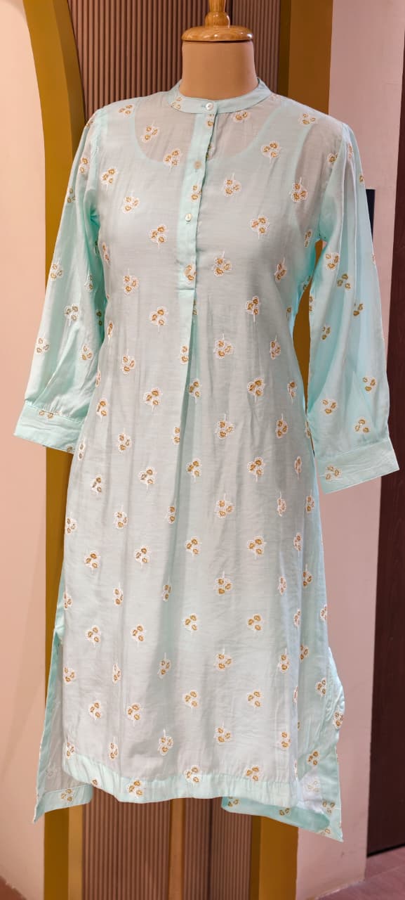 Elegant Surat Mul Chanderi Hi-Low Kurti with Inner And Delicate Buti Print 13983 RB03