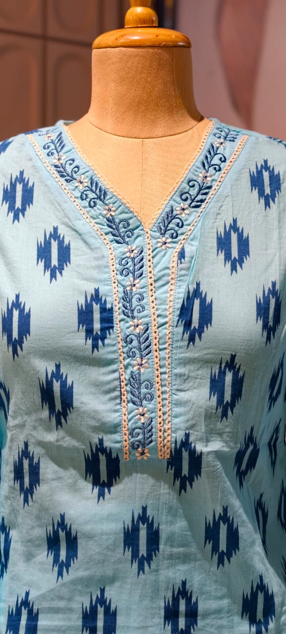 Soft Breathable Ethnic Suit with Ikat Inspired Motifs for Summer Special Cotton Full Suit Set 13965-RB15