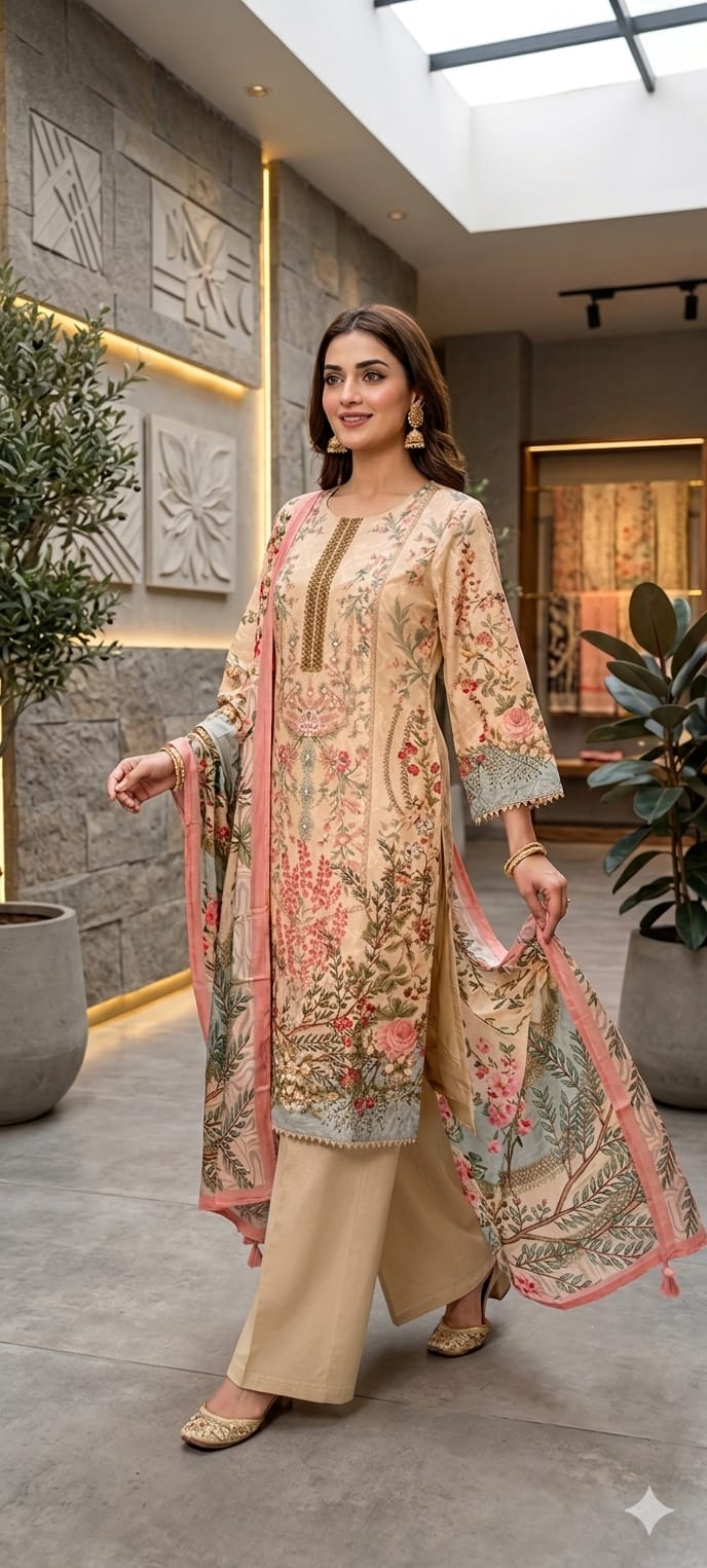 Elegant Muslin Floral Printed Kurta Set with Intricate Embellished Detailing Soft Luxury Ethnic Wear 13992 RB12