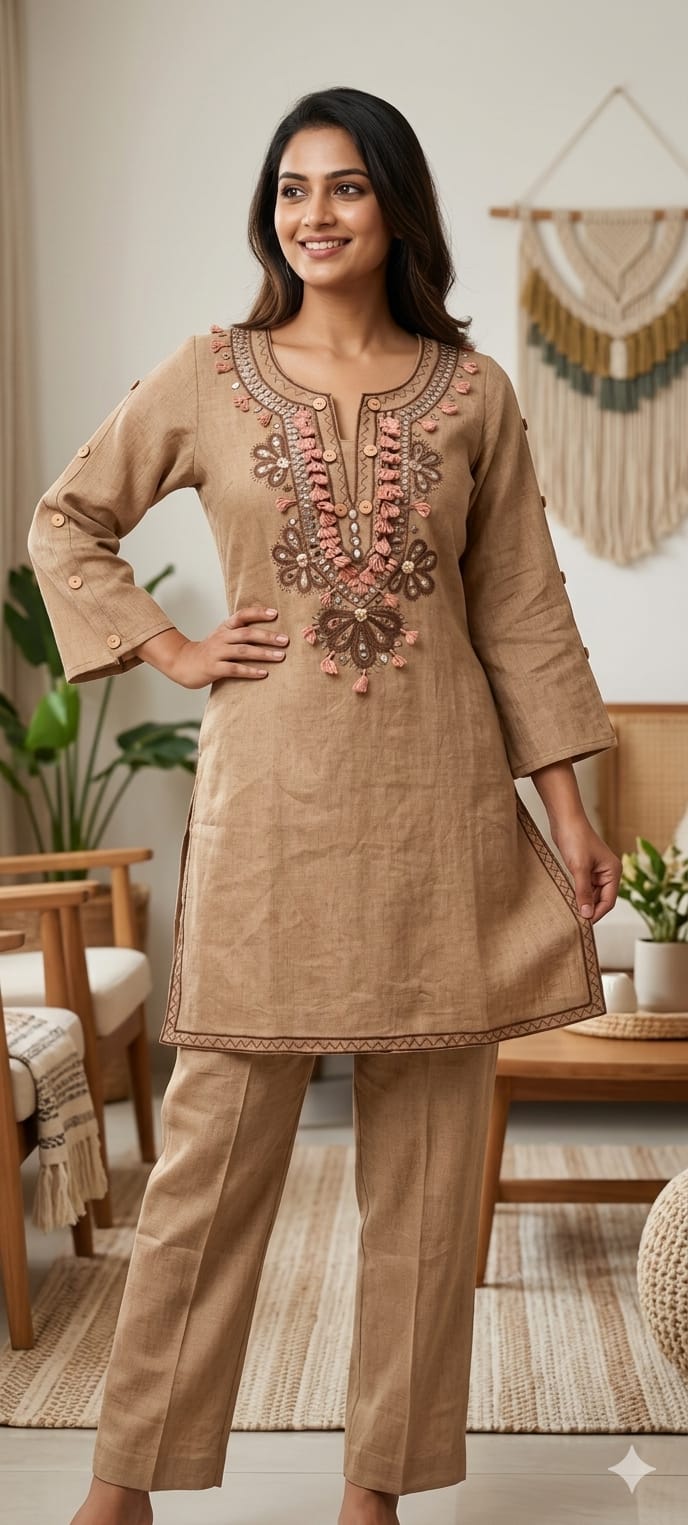 Premium Cotton Blend Ethnic Cords Set with Intricate Thread & Mirror Work-14004 RB05