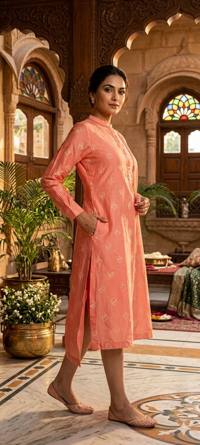 Elegant Surat Mul Chanderi Hi-Low Kurti with Inner And Delicate Buti Print 13983 RB03