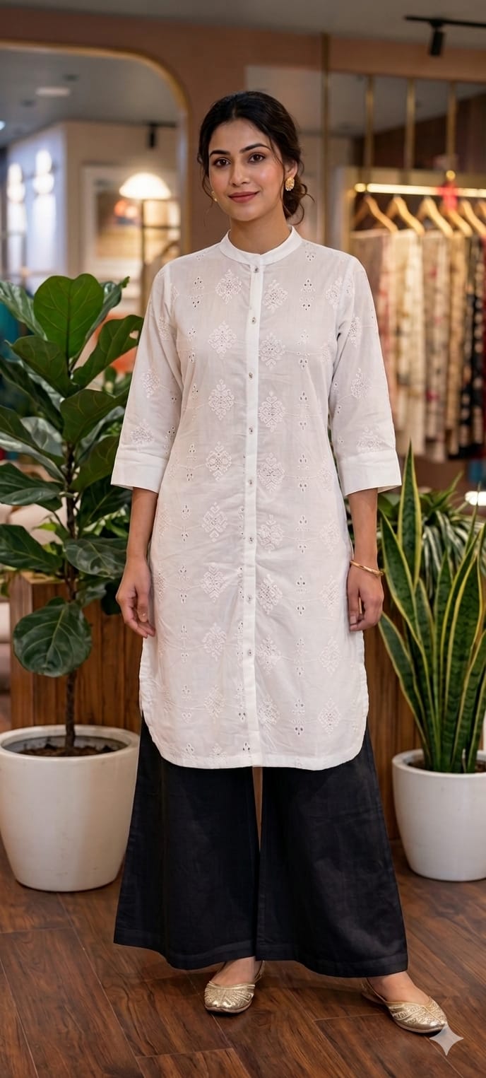 Elegant Hacoba Cotton Straight Only Kurti with Front Button Detailing Summer Pastel Collection 13985 RB02