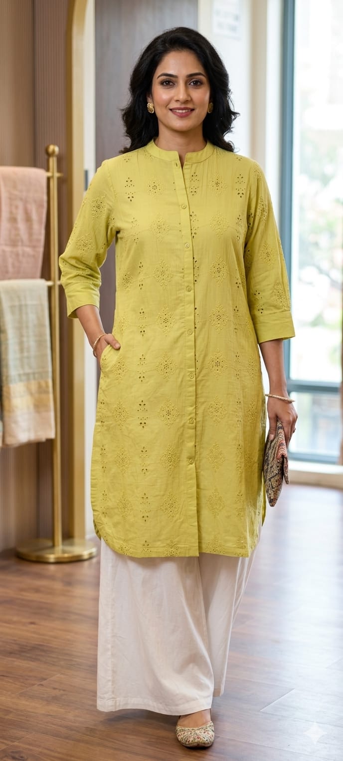 Elegant Hacoba Cotton Straight Only Kurti with Front Button Detailing Summer Pastel Collection 13985 RB02