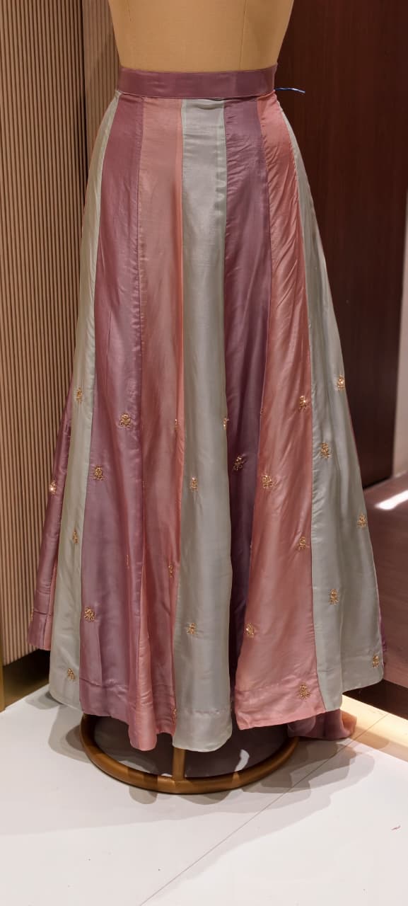 Pastel Embroidered Partywear  Kurta Set with Dual-Tone Skirt & Dupatta -13740 RB28