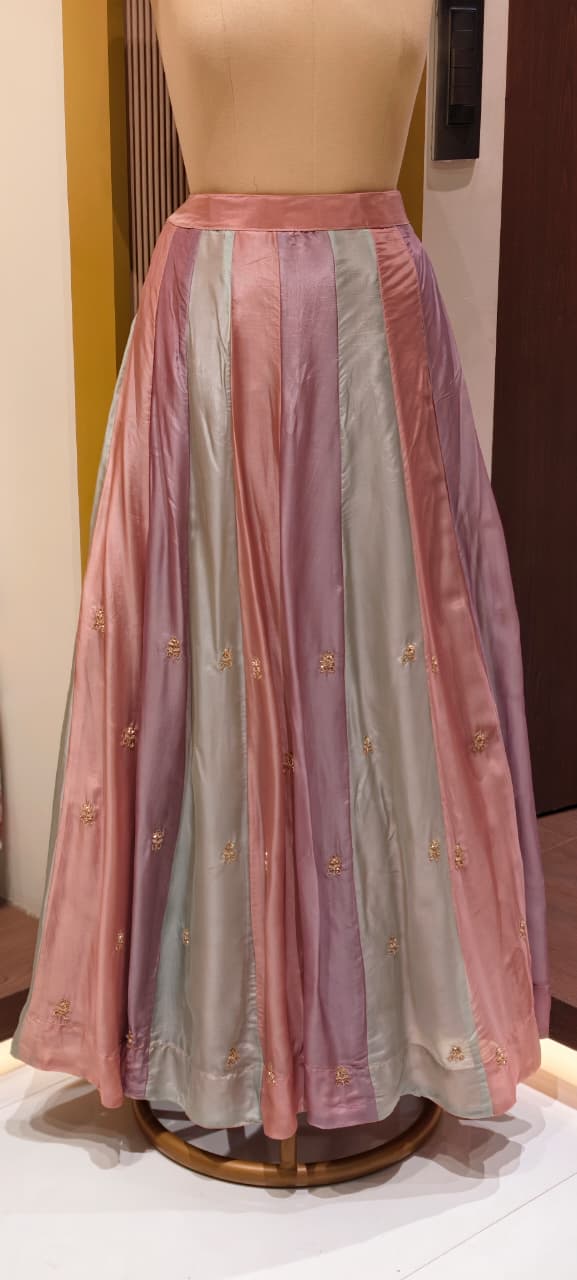 Pastel Embroidered Partywear  Kurta Set with Dual-Tone Skirt & Dupatta -13740 RB28