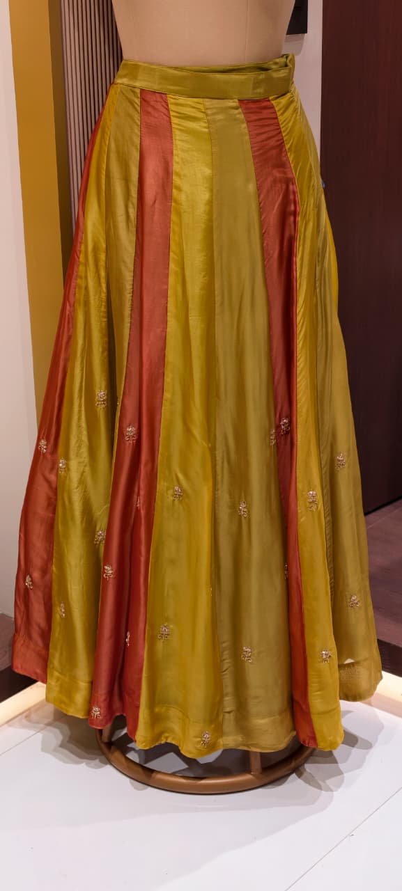 Embroidered Party Wear Kurta Set with Dual-Tone Pannel Skirt  & Dupatta 13741 RB29