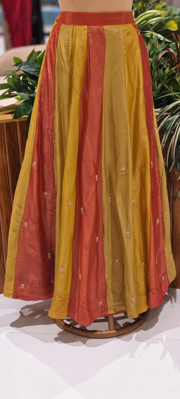 Embroidered Party Wear Kurta Set with Dual-Tone Pannel Skirt  & Dupatta 13741 RB29