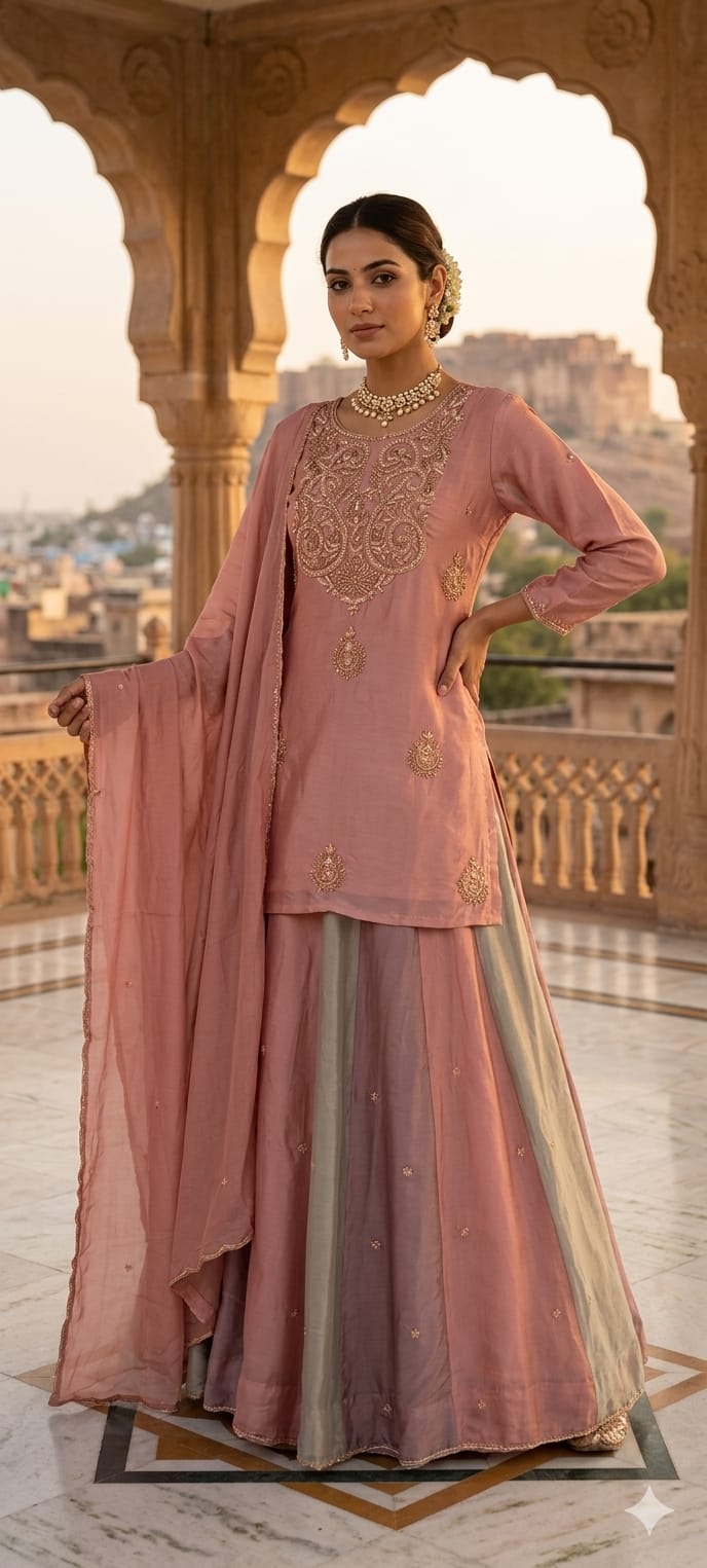 Elegant Pastel Embroidered Kurta Lehenga Set with Dupatta-13781 RB26