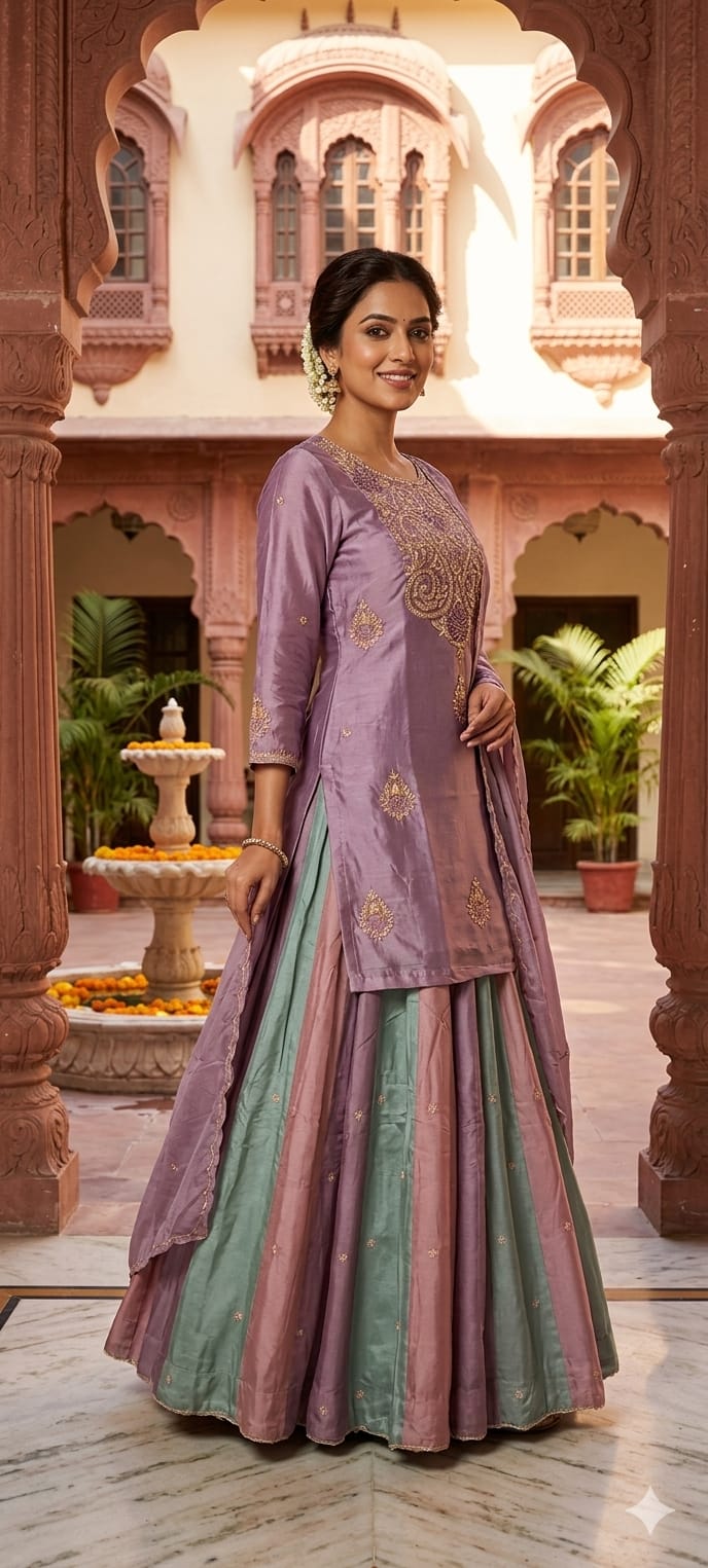 Elegant Pastel Embroidered Kurta Lehenga Set with Dupatta-13781 RB26