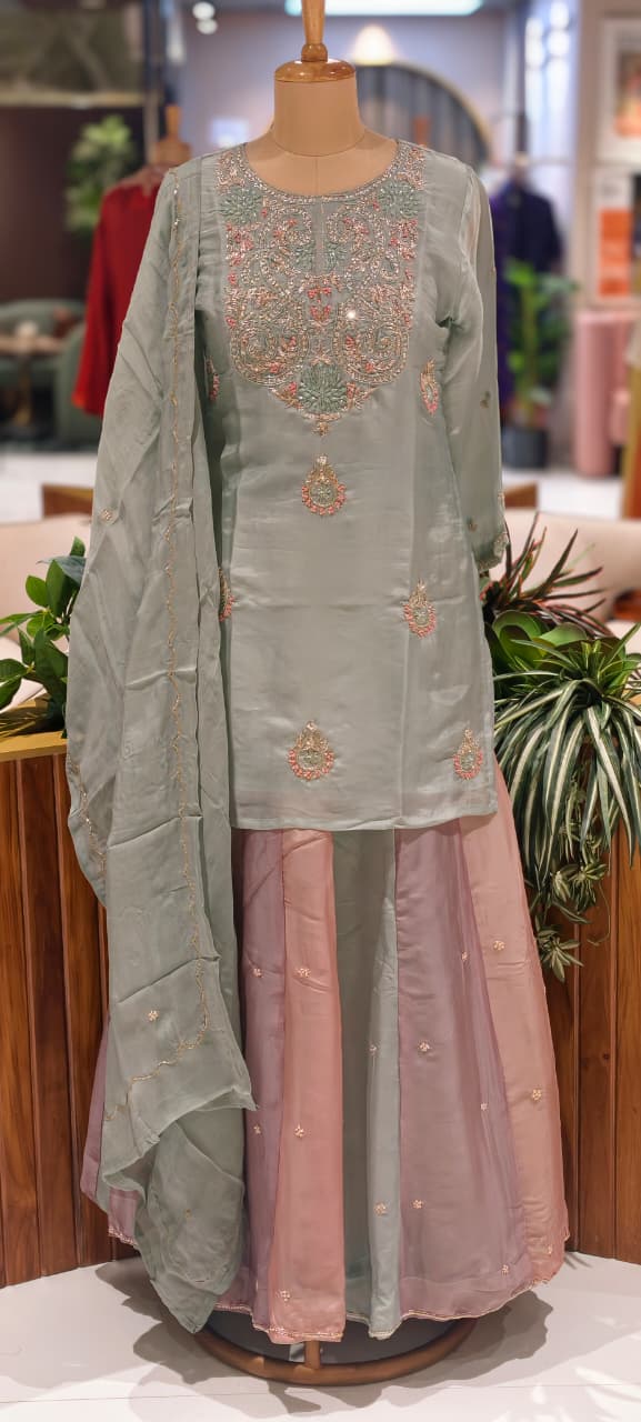 Elegant Pastel Embroidered Kurta Lehenga Set with Dupatta-13781 RB26