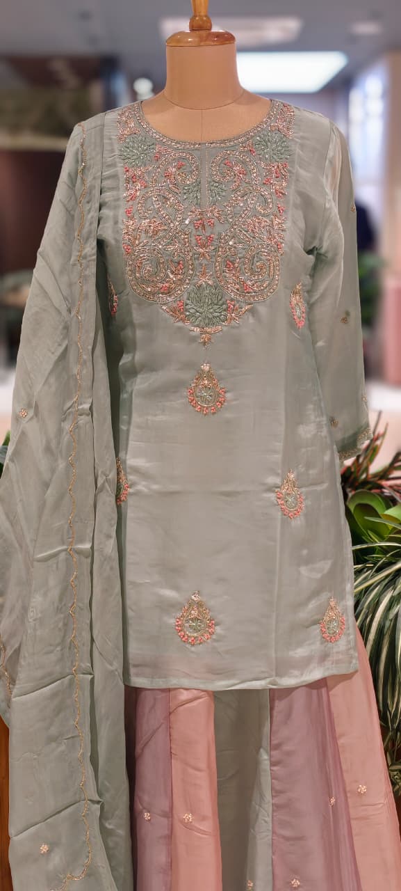 Elegant Pastel Embroidered Kurta Lehenga Set with Dupatta-13781 RB26