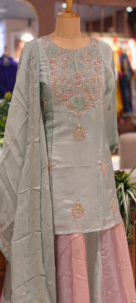 Elegant Pastel Embroidered Kurta Lehenga Set with Dupatta-13781 RB26