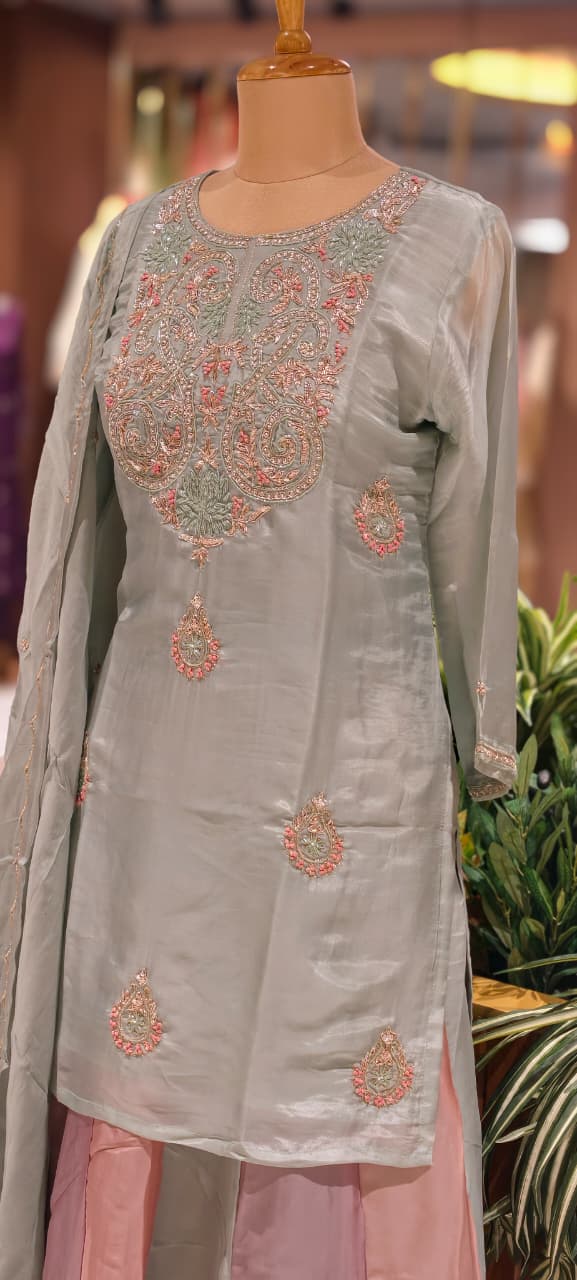Elegant Pastel Embroidered Kurta Lehenga Set with Dupatta-13781 RB26