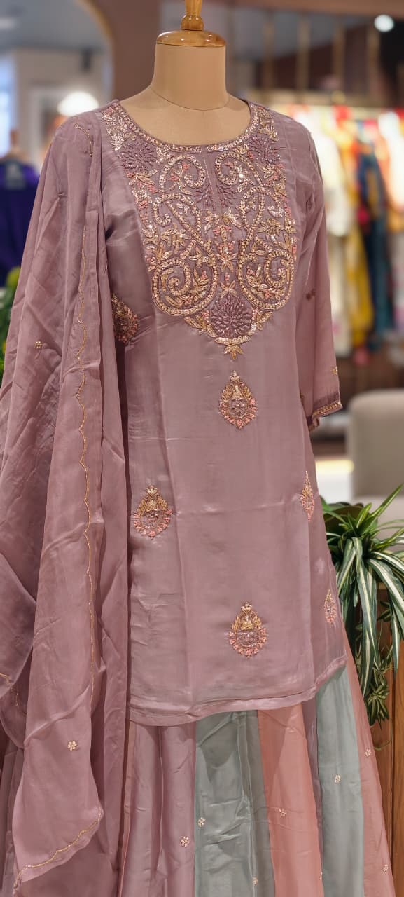 Elegant Pastel Embroidered Kurta Lehenga Set with Dupatta-13781 RB26