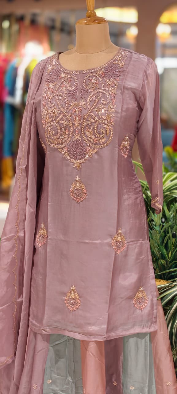 Elegant Pastel Embroidered Kurta Lehenga Set with Dupatta-13781 RB26