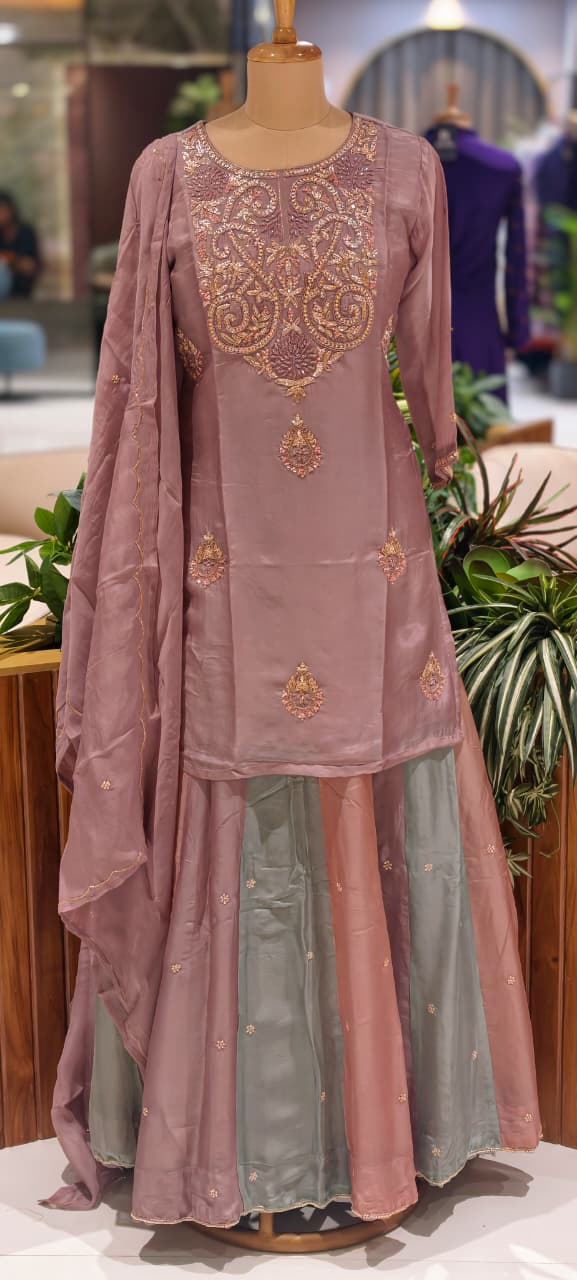 Elegant Pastel Embroidered Kurta Lehenga Set with Dupatta-13781 RB26
