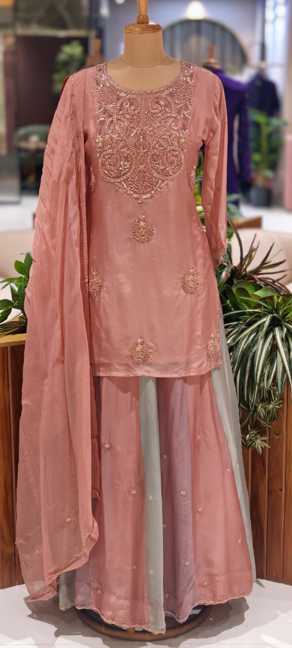 Elegant Pastel Embroidered Kurta Lehenga Set with Dupatta-13781 RB26
