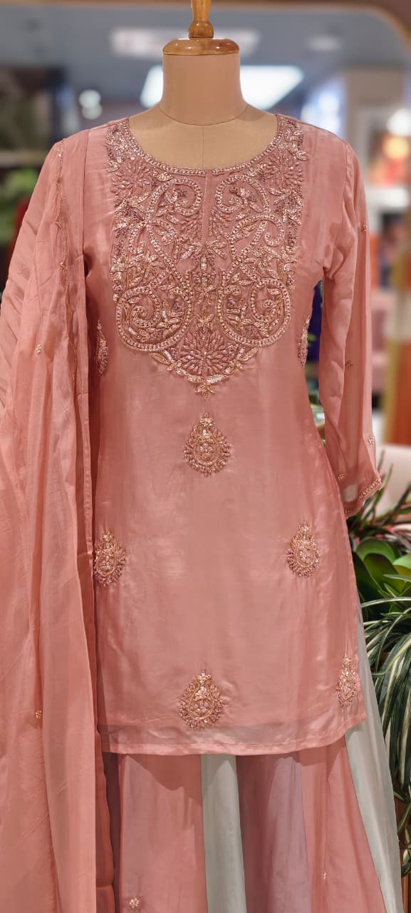 Elegant Pastel Embroidered Kurta Lehenga Set with Dupatta-13781 RB26