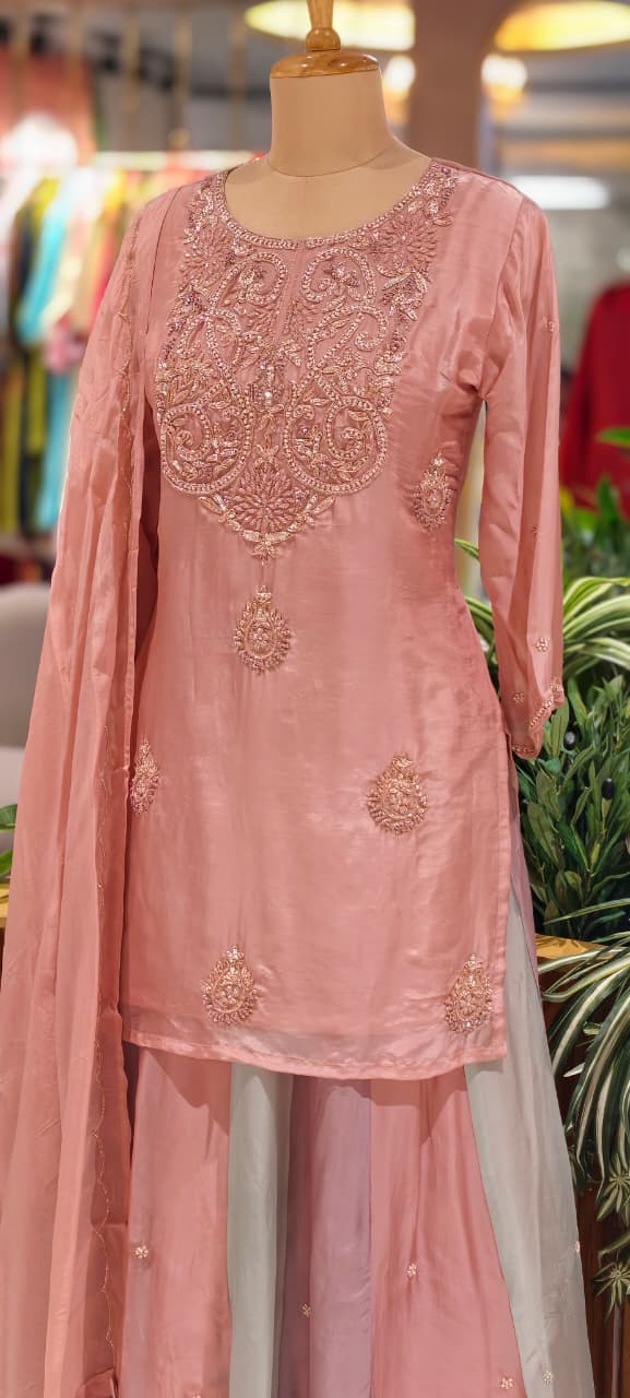 Elegant Pastel Embroidered Kurta Lehenga Set with Dupatta-13781 RB26