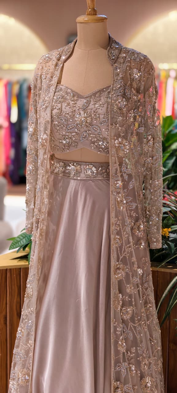 Luxury Champagne Embroidered Gown with Sheer Embellished Jacket 14089 RB74