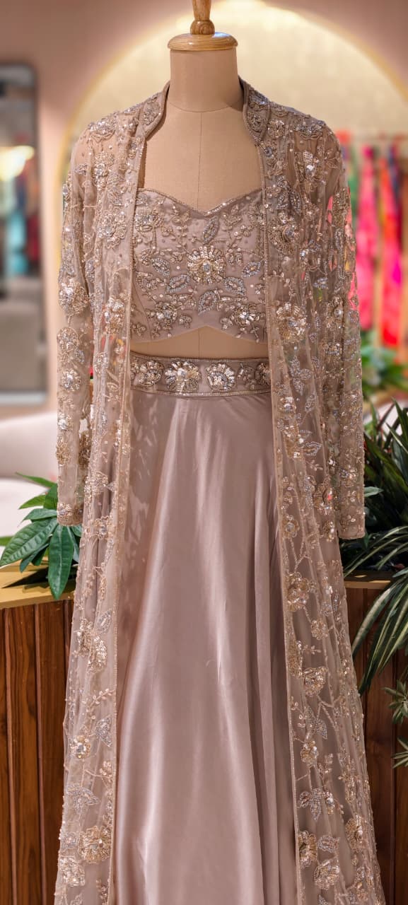 Luxury Champagne Embroidered Gown with Sheer Embellished Jacket 14089 RB74