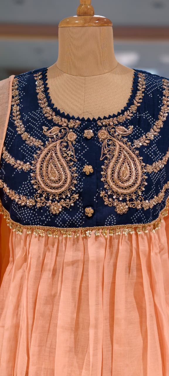 Premium Zardosi Mul Chanderi A-Line Full Suit Set with Heavy Hand-Embroidered Zari & Thread Work Yoke 14026 RB106