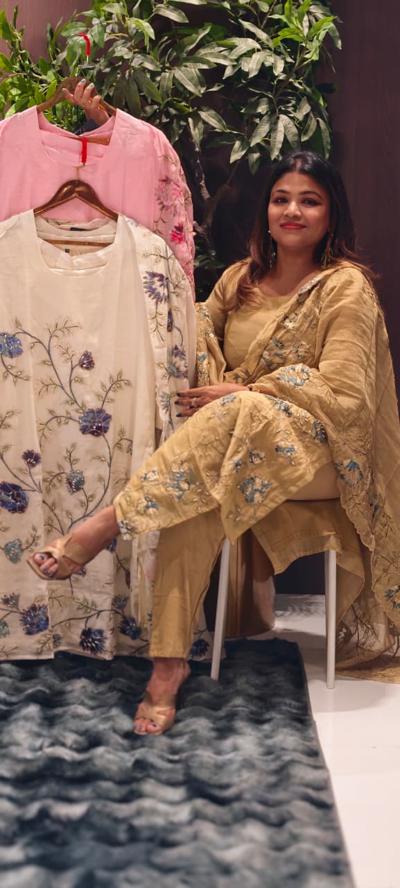 Elegant Soft Mul Chanderi Straight Cut Suit Set with Intricate Floral Embroidery- 14029  RB107