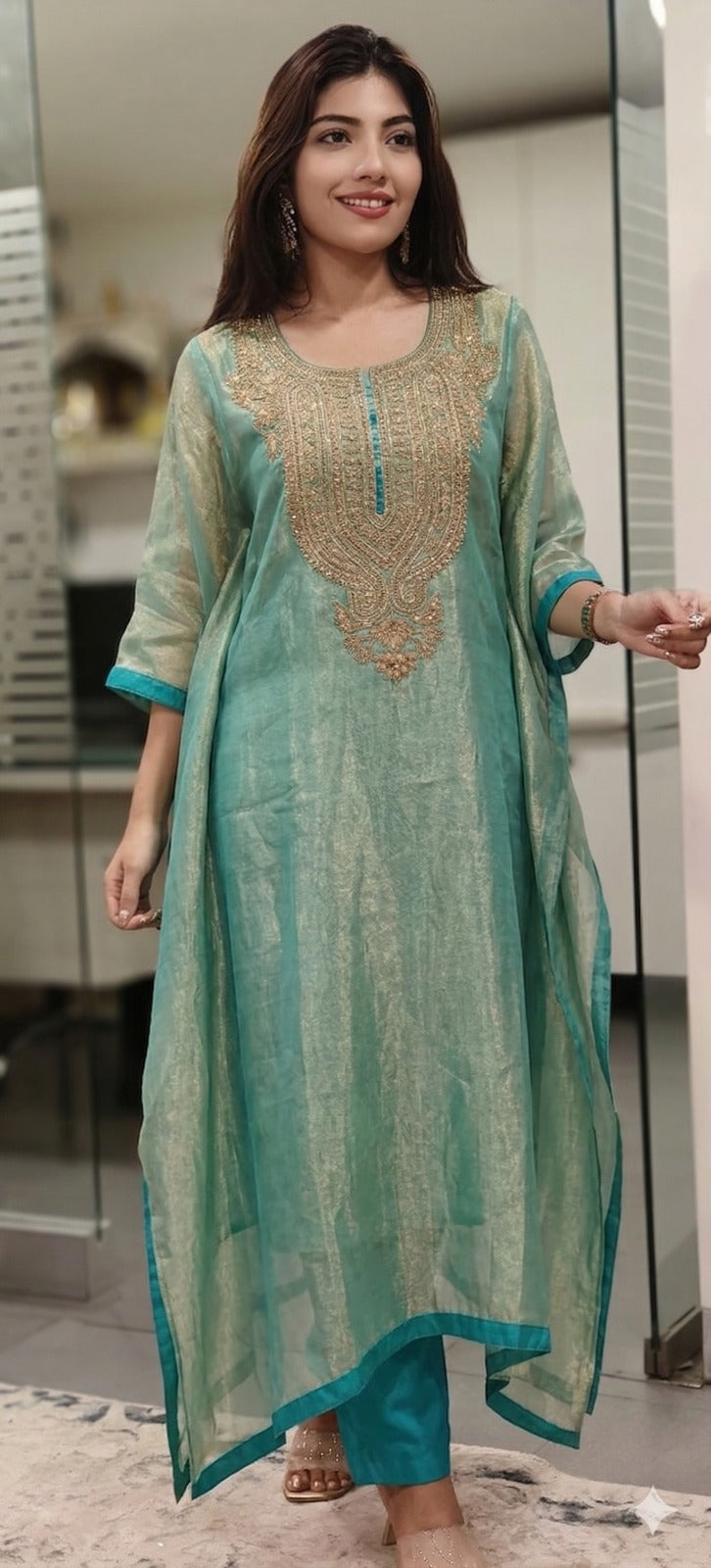 Real Tissue Crystal Front & Back Handwork Party Wear Kaftan Pant With Crepe Inner Inside- 12320