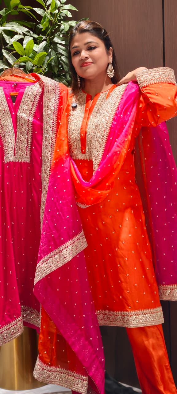 Zarina Work Fuschia Grace Vibrant Festive Full Suit Set With Dupatta In Russian Silk Fabric-14075 RB126