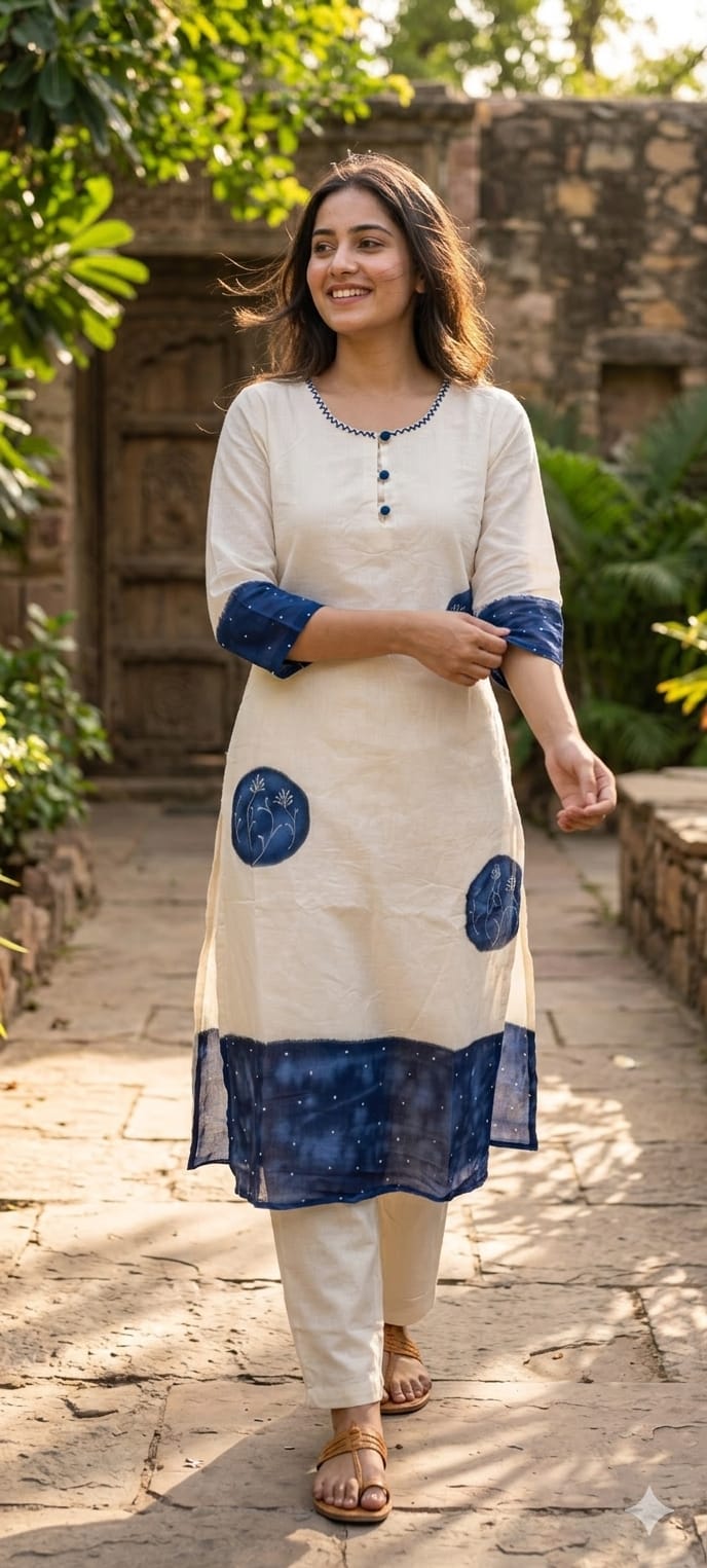 Galaxy Giant Round Blocks Print Premium Mul-Cotton Kurta Pant Set- 14141  RB147