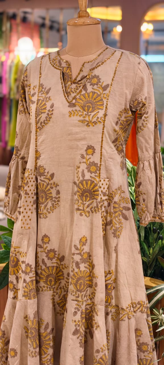 Summer Friendly Floral Printed Layered Beautiful Ankle Length Frock In Cotton Fabric- 14172 RB157