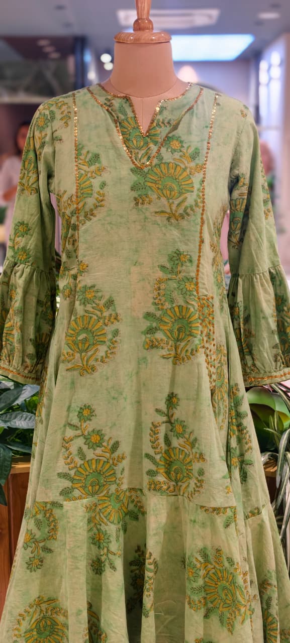 Summer Friendly Floral Printed Layered Beautiful Ankle Length Frock In Cotton Fabric- 14172 RB157