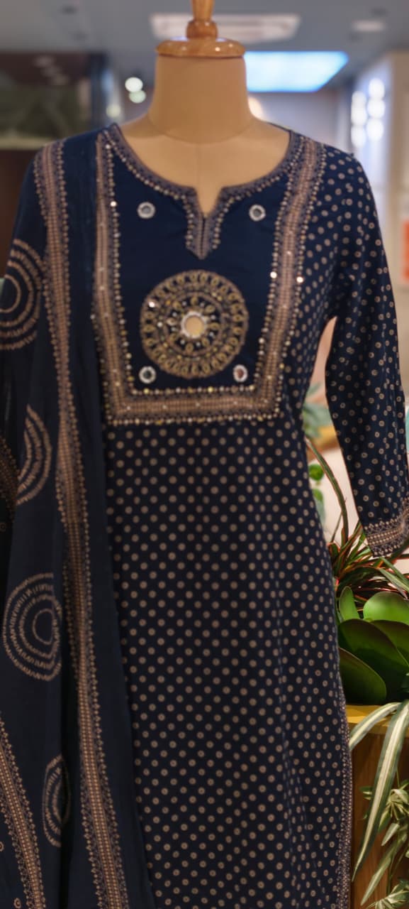 Traditional Printed Daily Wear Ethnic Full Suit Set With Dupatta In Cotton Fabric- 14152  RB160