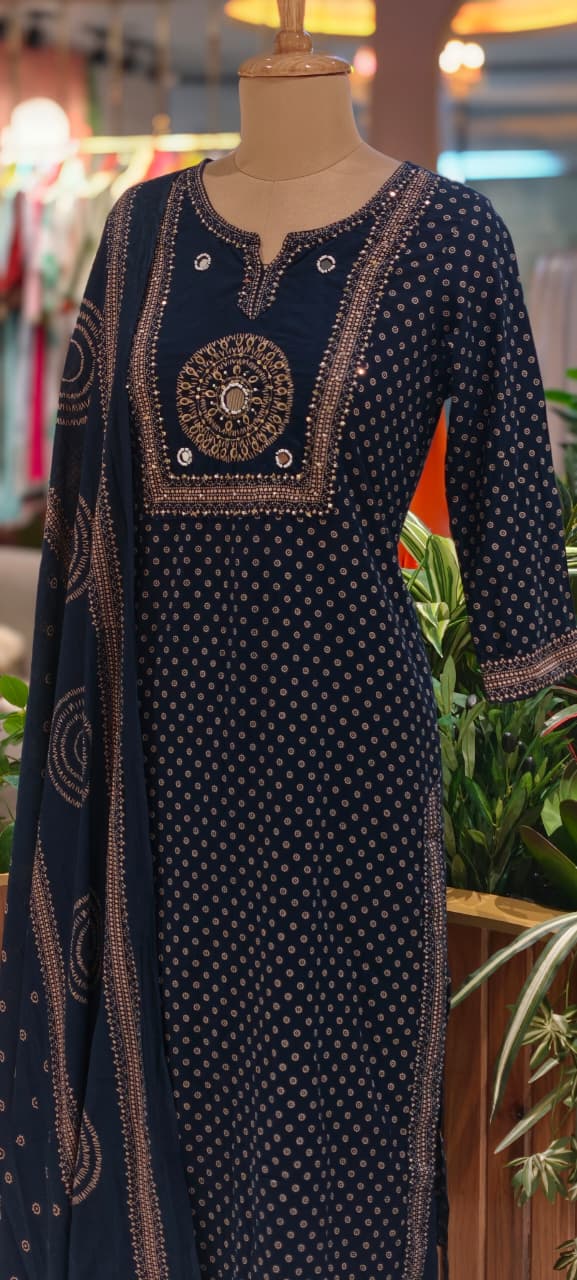 Traditional Printed Daily Wear Ethnic Full Suit Set With Dupatta In Cotton Fabric- 14152  RB160