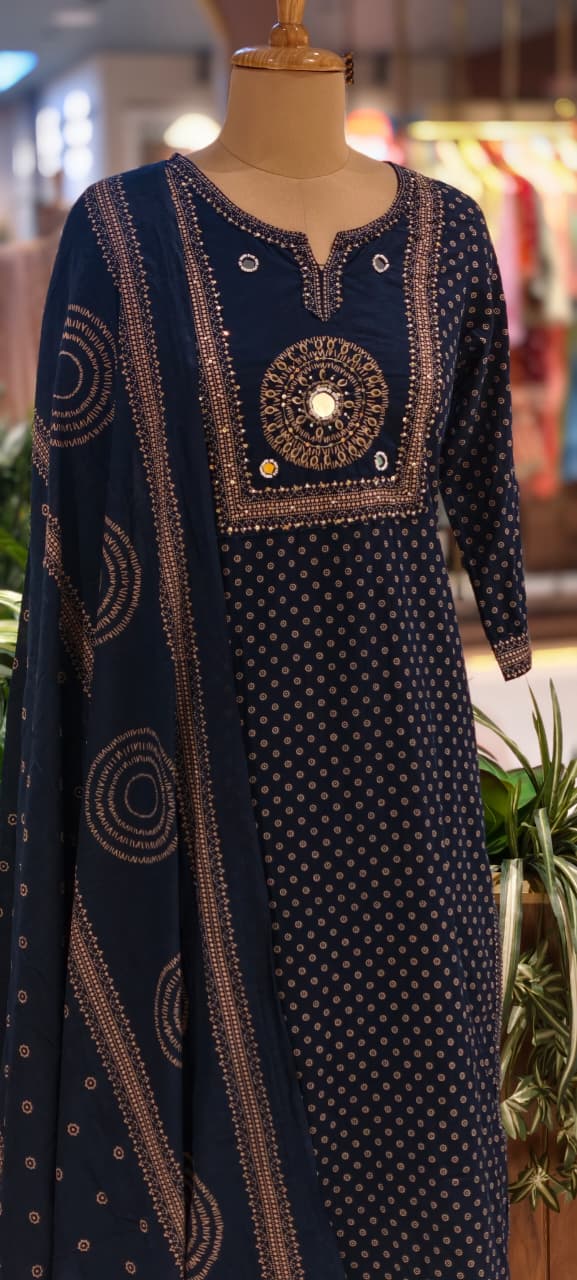 Traditional Printed Daily Wear Ethnic Full Suit Set With Dupatta In Cotton Fabric- 14152  RB160