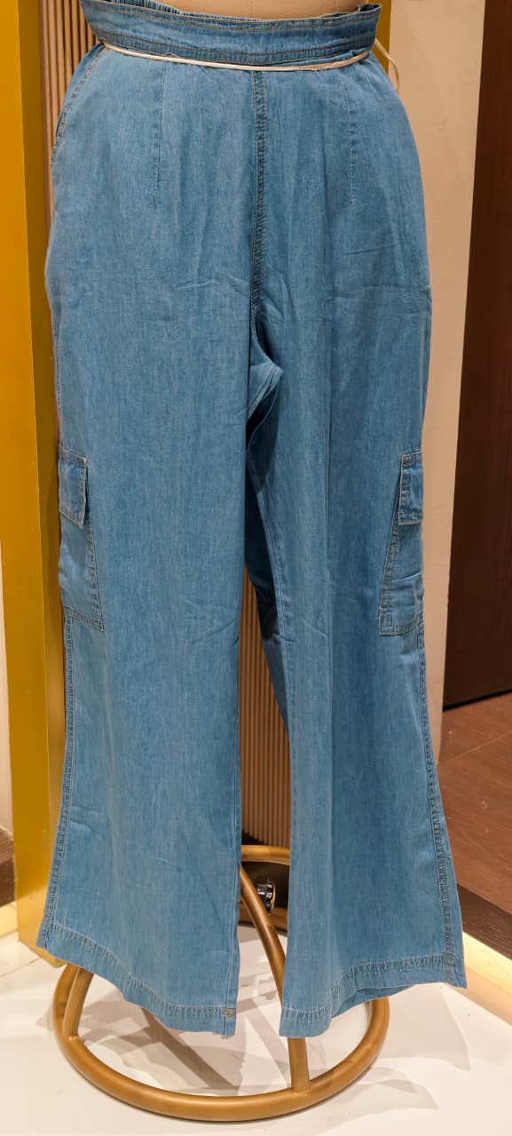 Candy Stripe Floral Bloom Embroidered Linen Co-Ord Set With Denim Pant- 14130   RB151