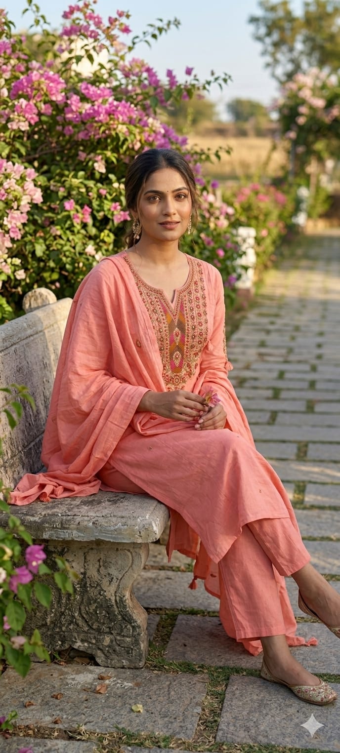 Boho Chic Intricate Multicolor Thread Embroidery A-Line Full Suit Set With Dupatta In Silli Cotton Fabric- 14151  RB153