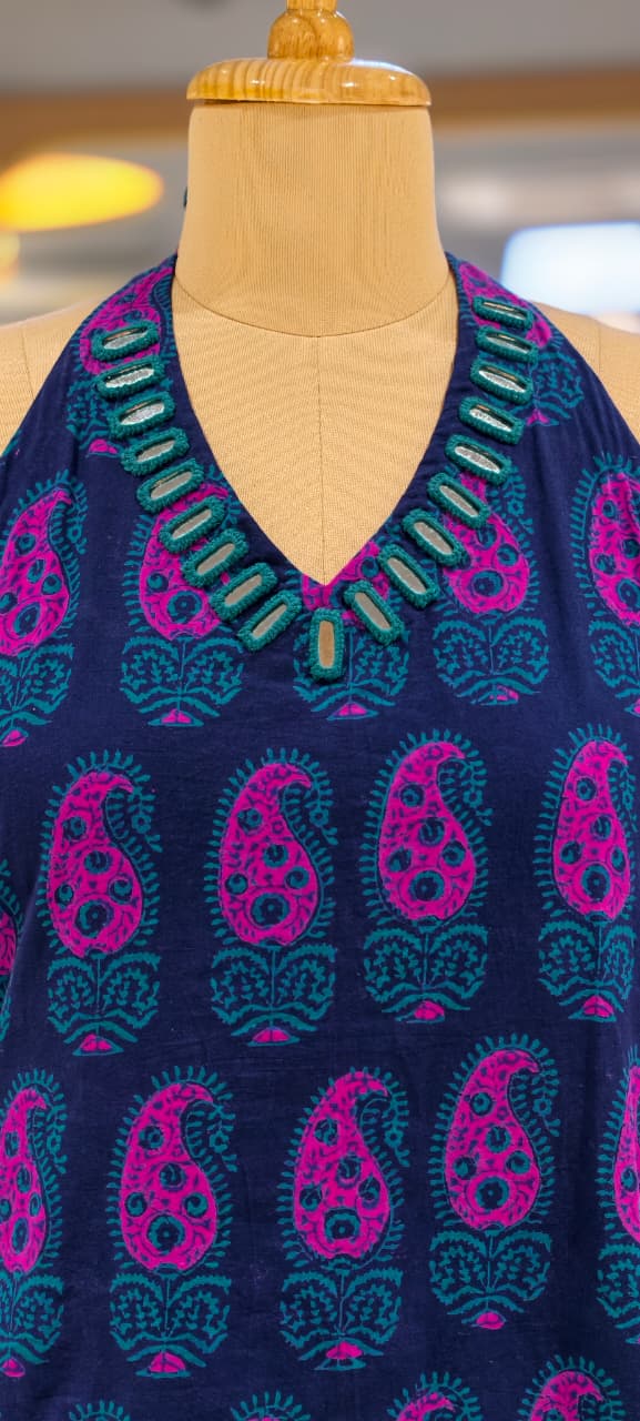 Real Mirror Haulter Neckline Summer Friendly Printed Kurta Pant Set In Cotton Fabric- 14190 RB168