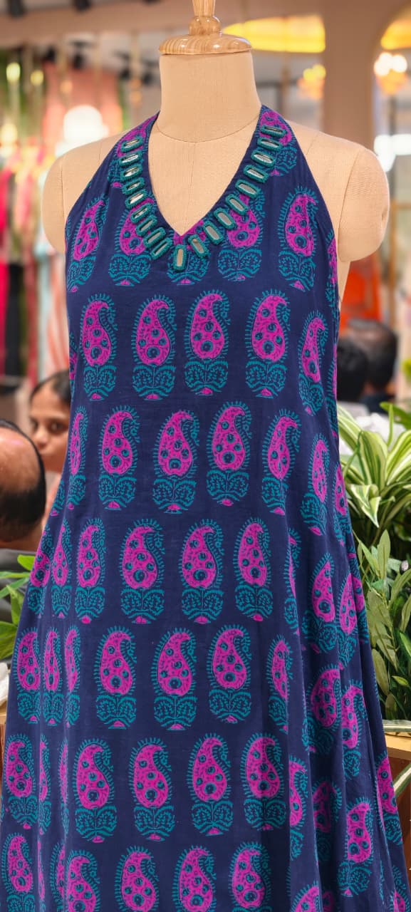 Real Mirror Haulter Neckline Summer Friendly Printed Kurta Pant Set In Cotton Fabric- 14190 RB168