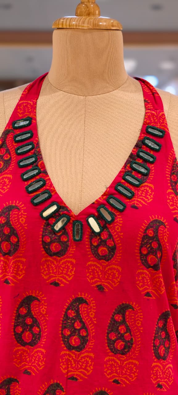 Real Mirror Haulter Neckline Summer Friendly Printed Kurta Pant Set In Cotton Fabric- 14190 RB168