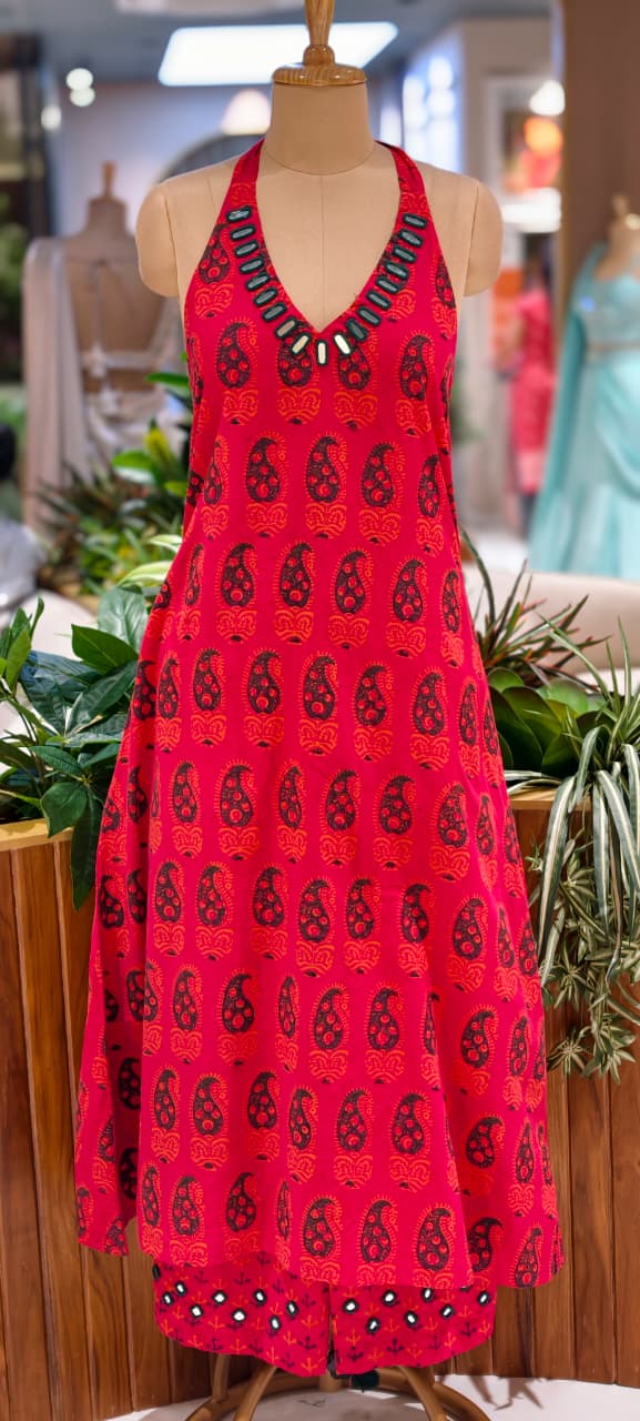 Real Mirror Haulter Neckline Summer Friendly Printed Kurta Pant Set In Cotton Fabric- 14190 RB168